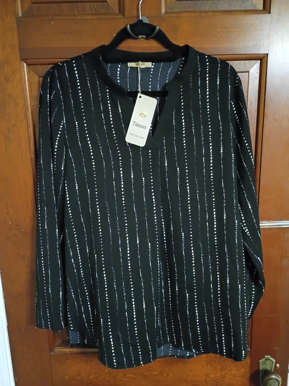 Women's Black Stripe 3/4 Sleeve Blouse Size M